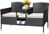 Devoko Outdoor Patio Loveseat Modern Rattan 2-Seat Patio Conversation Set with Cushions & Built-in Coffee Table Porch Furniture for Garden Lawn Backyard (Grey)