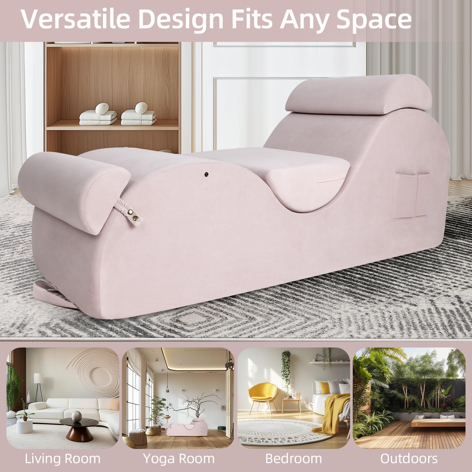 Chair for Yoga, Chaise Lounge with Headrest, Waist Pad, Foot Pad, Washable