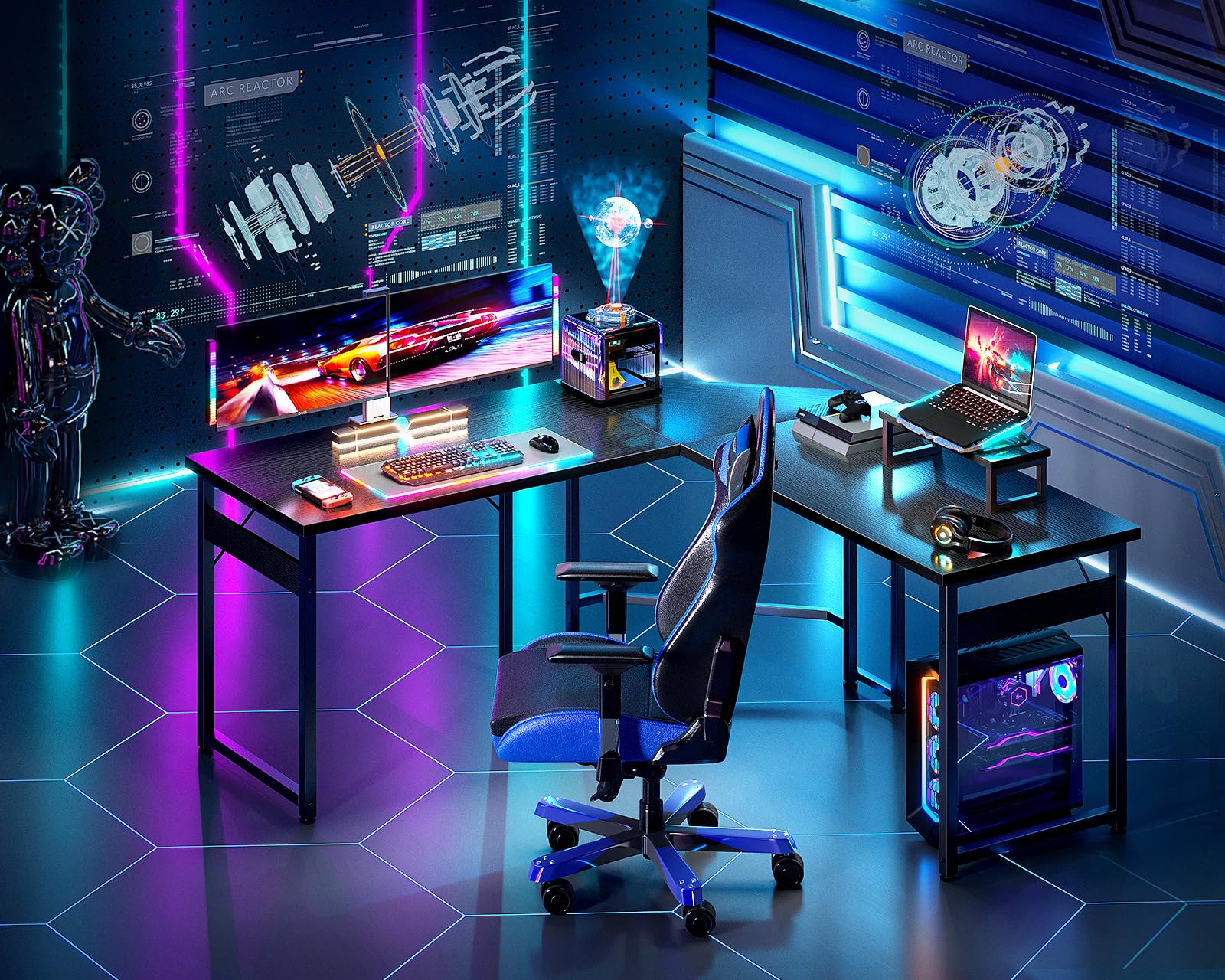 L Shaped Gaming Desk with Monitor Stand, Corner Desk Gaming Table for Home Office