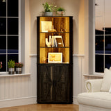 Farmhouse Corner Cabinet with LED Light, 67" Tall Bathroom Cabinet with 2 Doors and 3