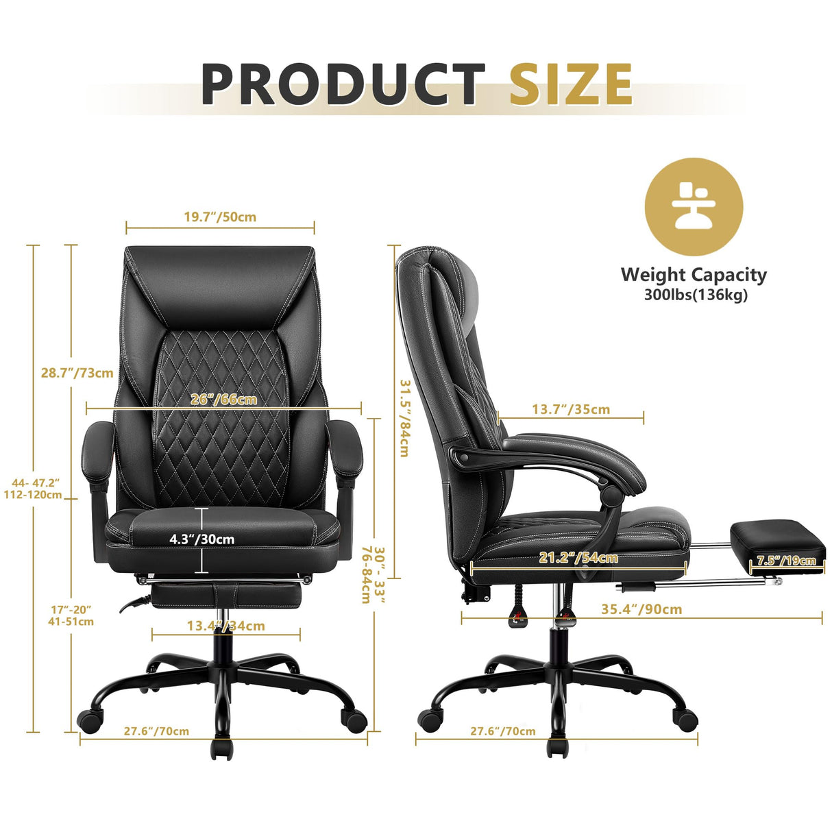 Office Chair, Big and Tall Office Chair Executive Office Chair with Foot Rest Ergonomic