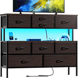 Dresser TV Stand with Charging Station and LED Lights, 55” TV Stand with 9 Drawers,