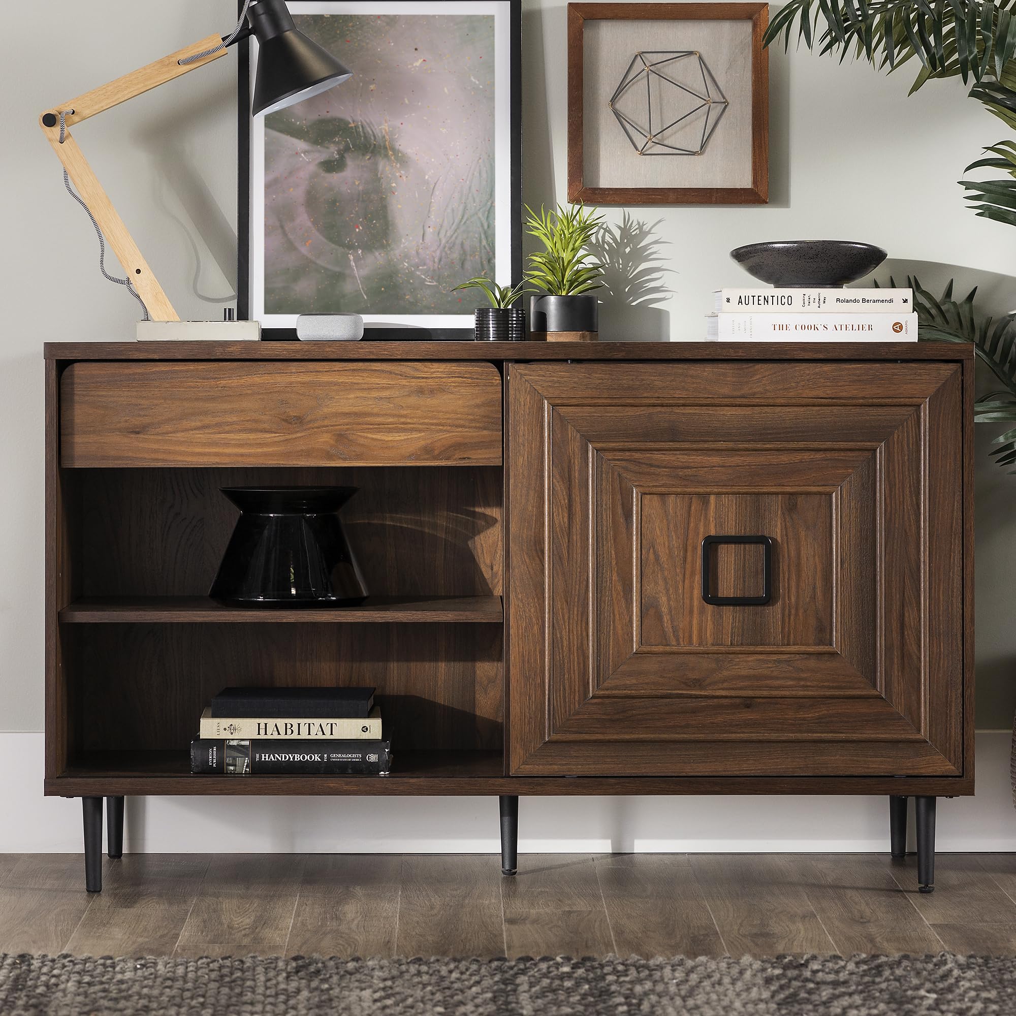 Mid-Century Modern Wood Kitchen Buffet Sideboard-Entryway Serving Storage Cabinet Doors