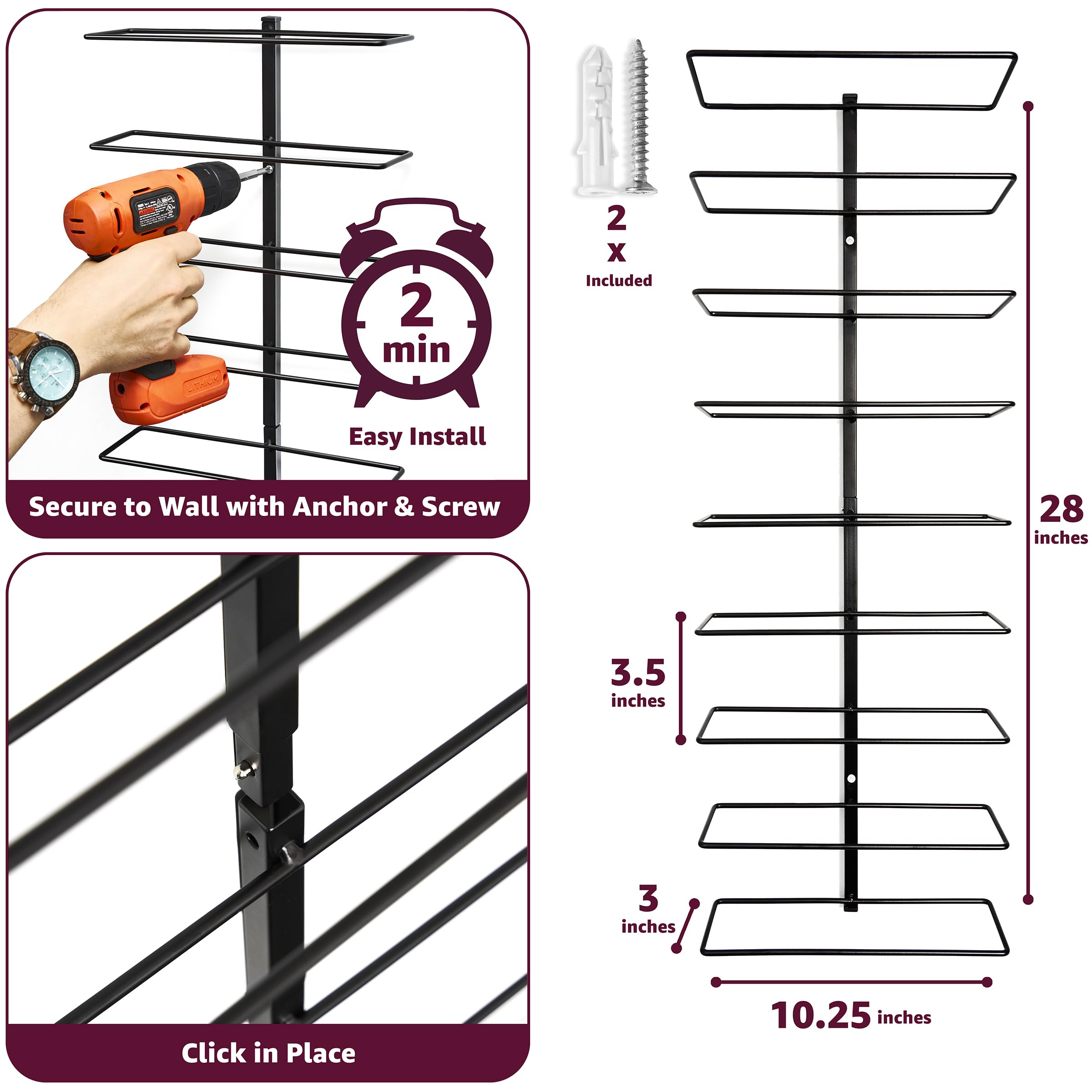 Wall Mount Wine Rack (Holds 9 Bottles) - Wine Rack Wall Mounted