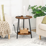 Round End Table with Charging Station, 2-Tier Small Circle Side Table