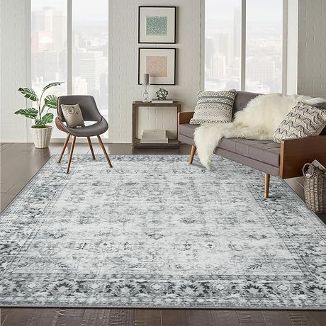 Washable Area Rug 4x6 Boho Bedroom Rug Oriental Low-Pile Indoor Rug for Living Room