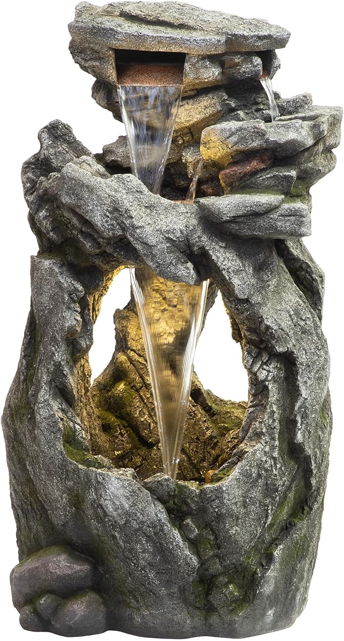 WIN1628 32" Outdoor Tree Bark Water Fountain with LED Lights