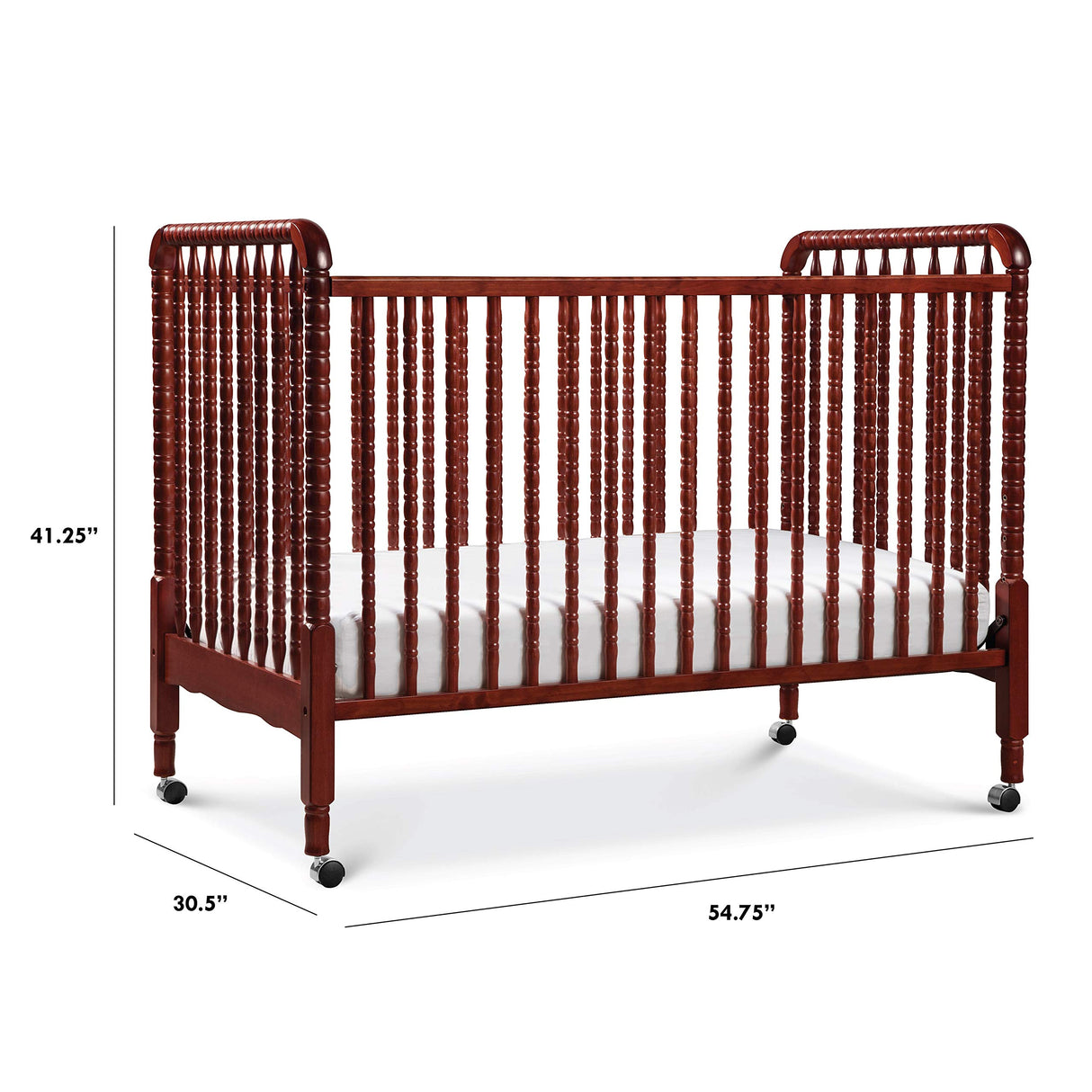 Jenny Lind 3-in-1 Convertible Crib in Rich Cherry, Removable Wheels, Greenguard Gold