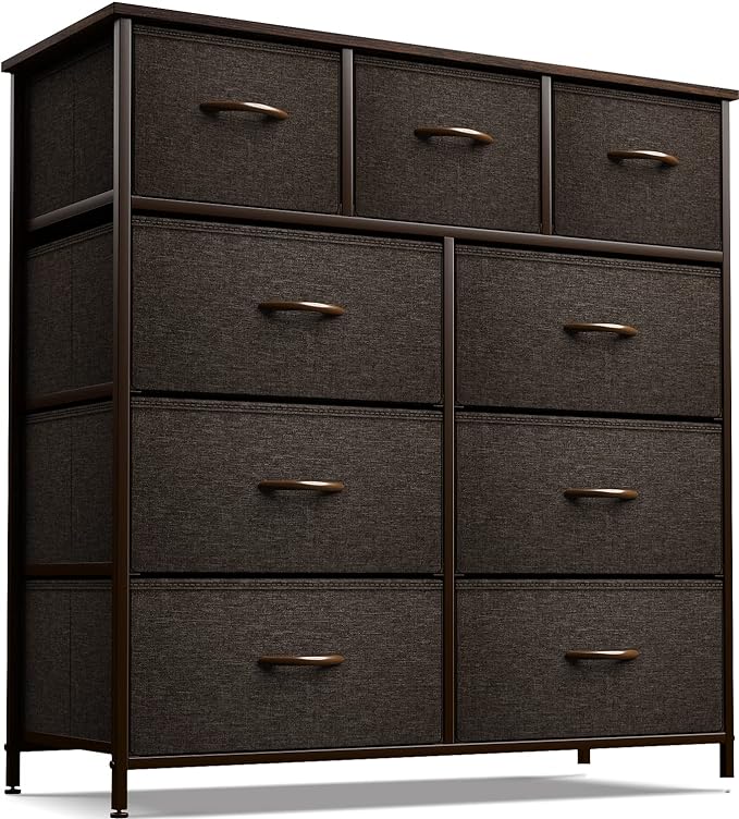 Bedroom Dresser with 9 Drawers - Closet Organizer with Steel Frame Wood Top & Easy