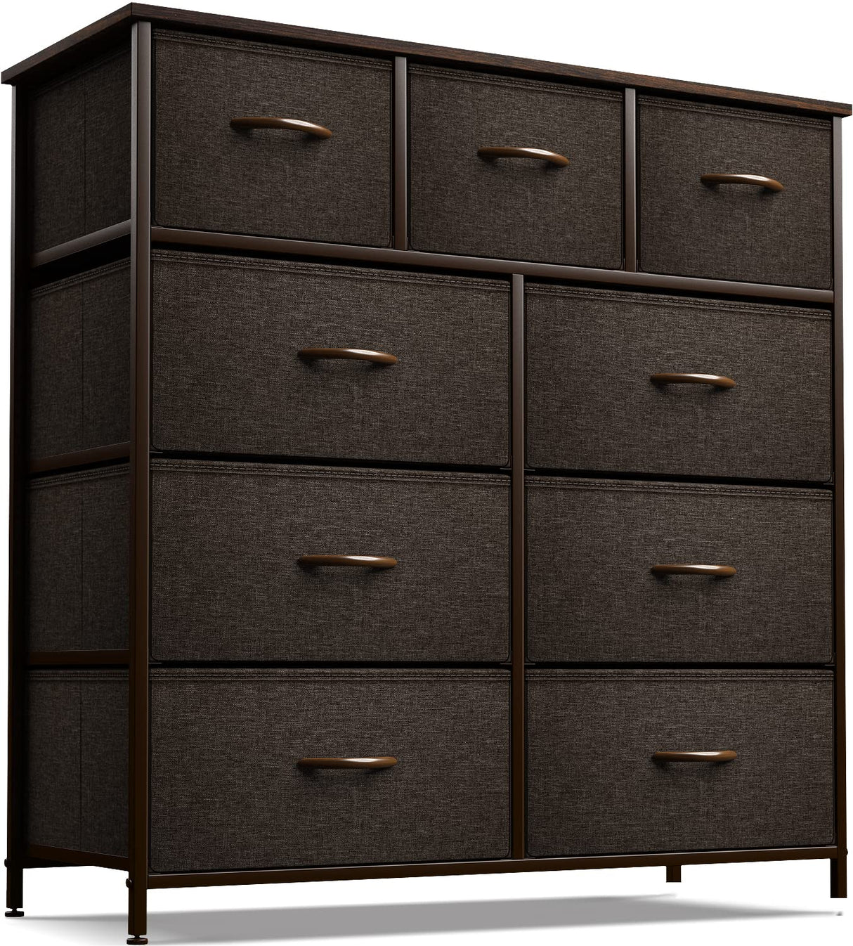 Sorbus Dresser with 9 Drawers - Furniture Storage Chest Tower Unit for Bedroom, Hallway, Closet, Office Organization - Steel Frame, Wood Top, Easy Pull Fabric Bins (Brown)