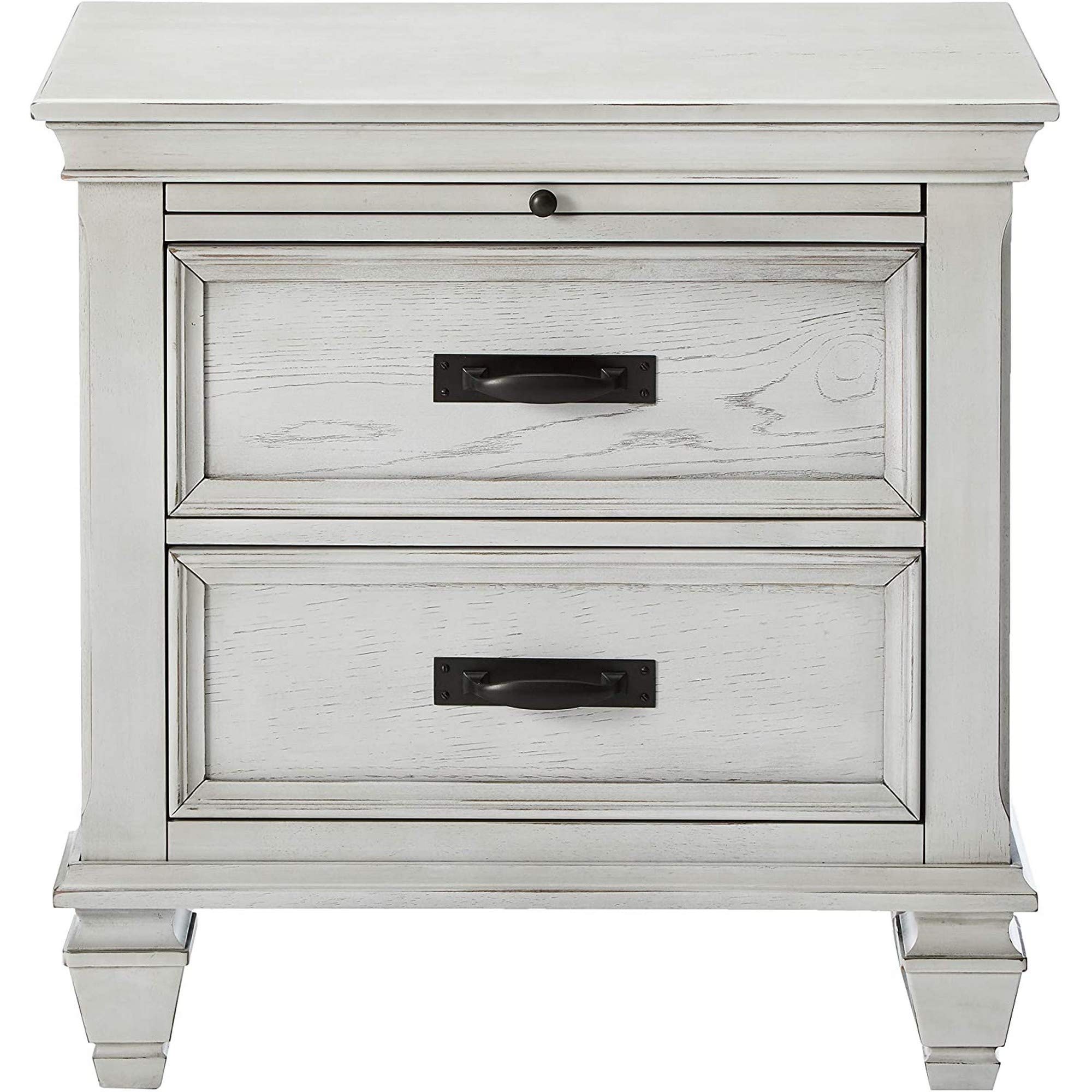 Wooden Nightstand with Drawers, White