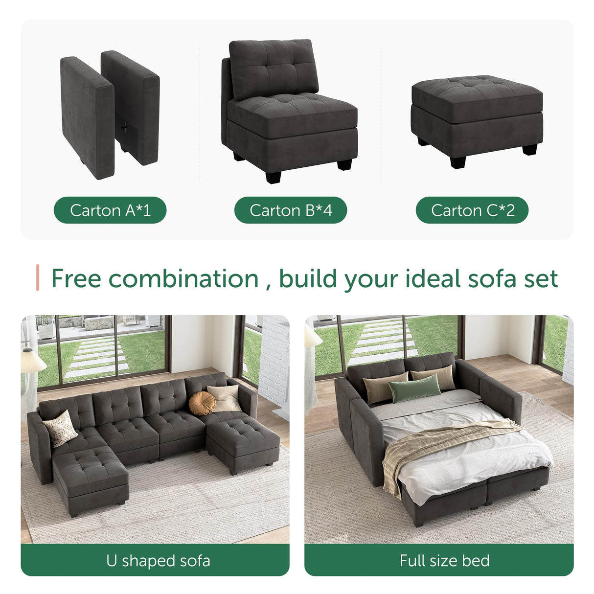 Modular Sectional Sofa with Storage Velvet U Shaped Couch with Reversible Chaises