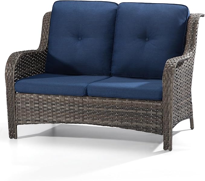 Outdoor Patio Wicker Loveseat Sofa - 2-Seater Rattan Sofa for Outside Patio Garden