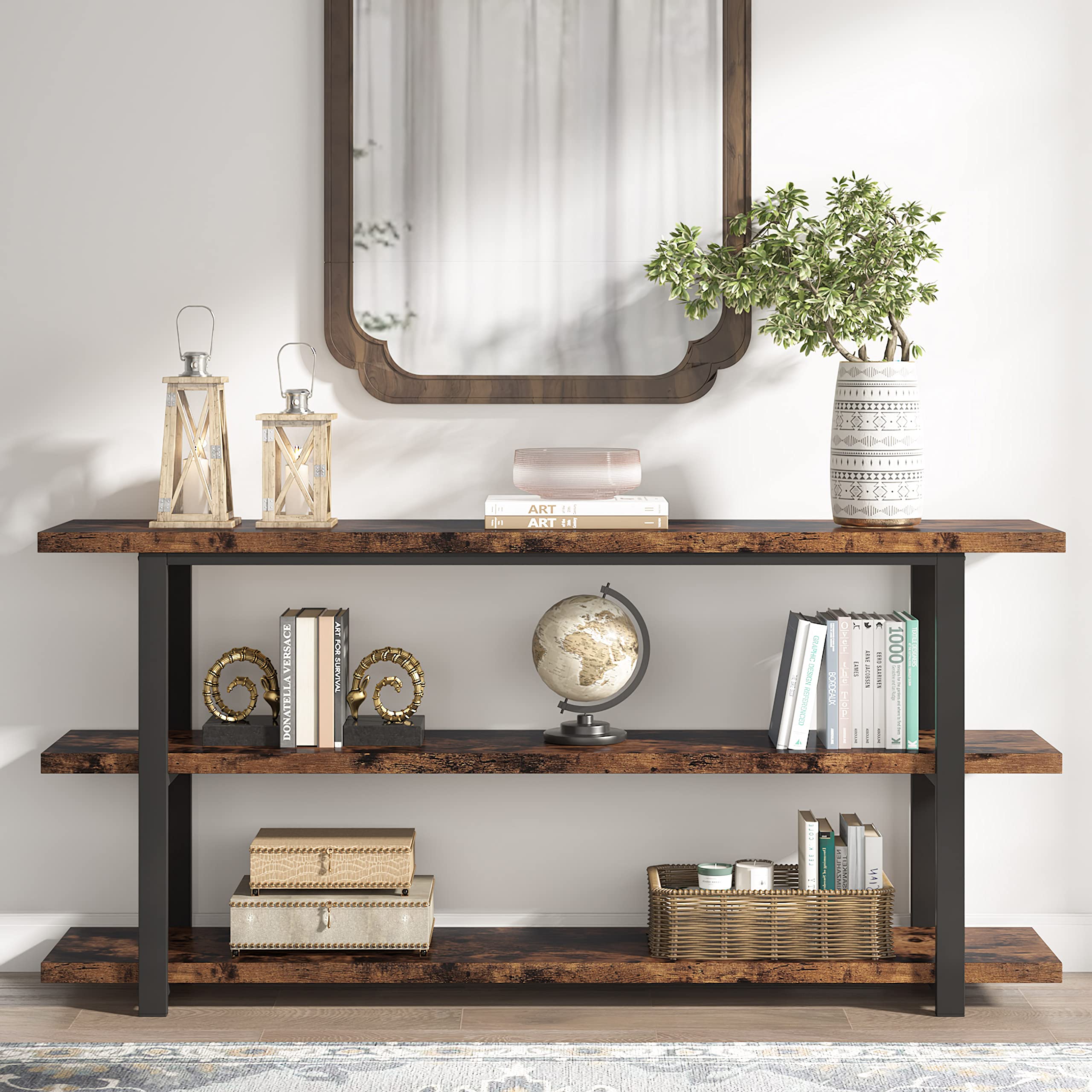 70.8 Inch Extra Long Console Table with 3-Tier Storage Shelves