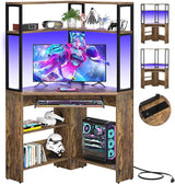 Small Corner Desk with Hutch, Heavy Duty Corner Computer Desk with Power Outlets