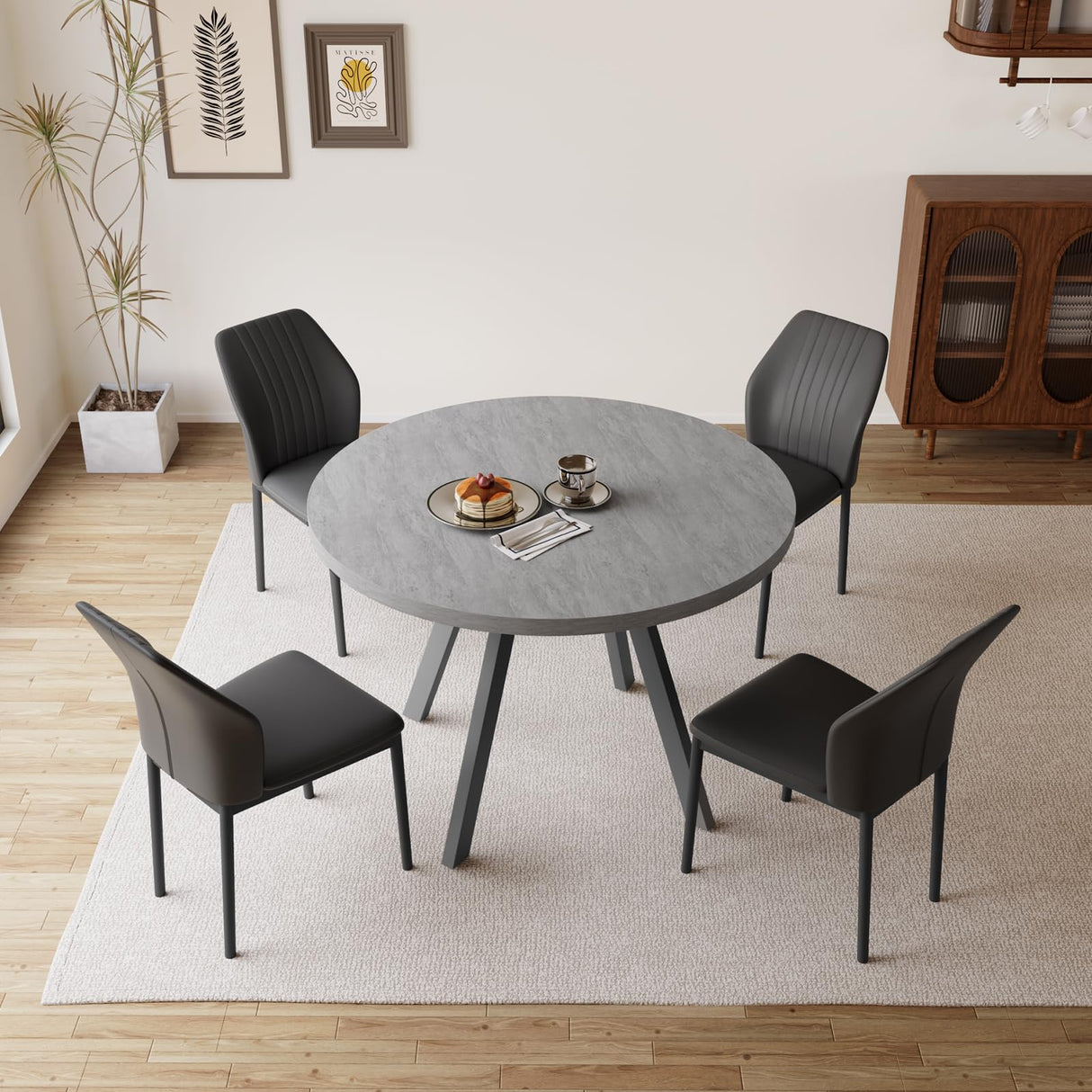 Round Dining Table Set for 4, Modern Casual Coffee Table Set for Kitchen, Living Room