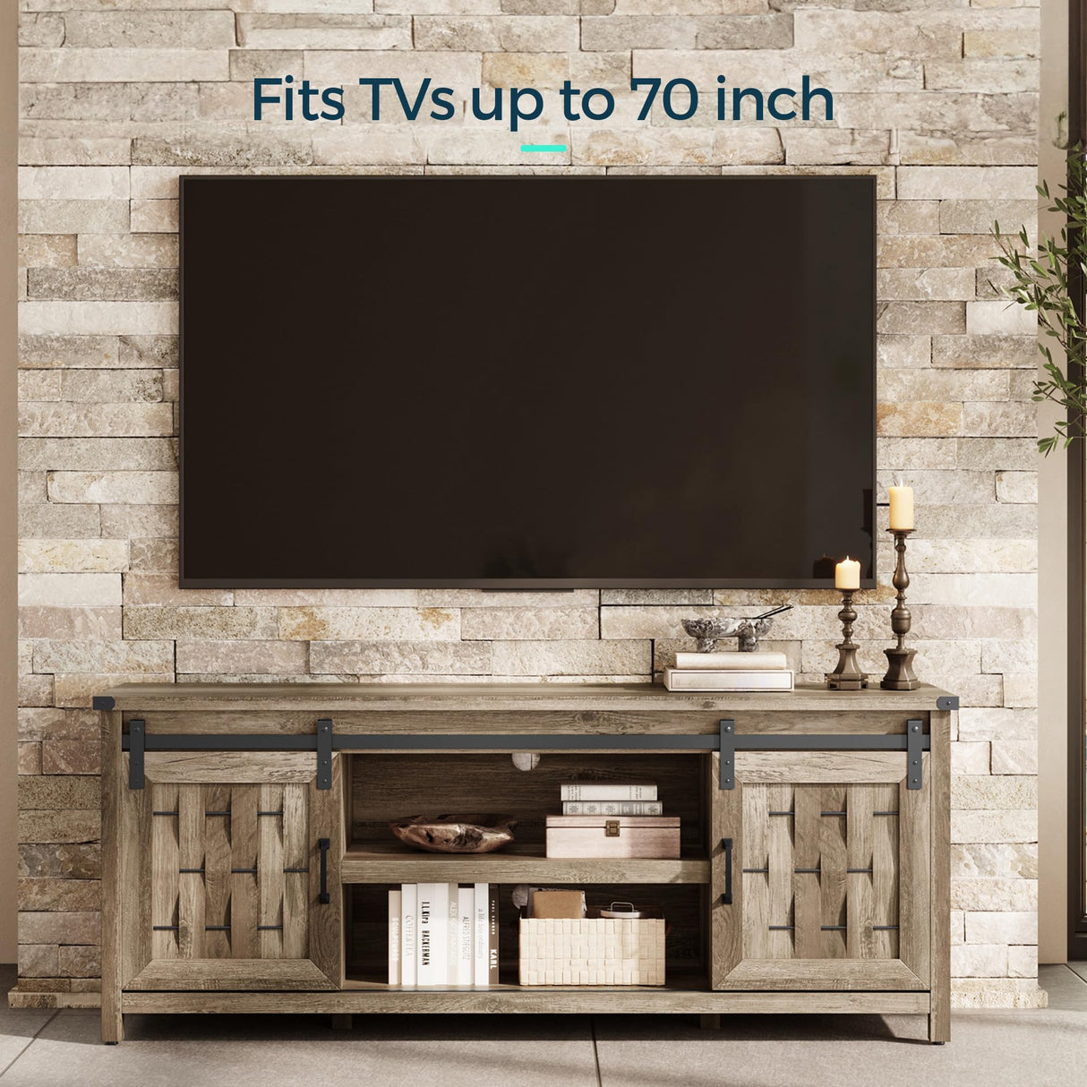 Farmhouse TV Stand for 65+ Inch TV, Entertainment Center with Sliding Barn Door, Media