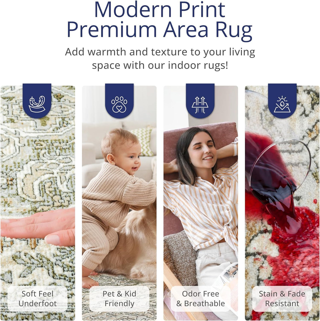 Vintage Beige Green Area Rug 9x12 - Non-Shedding Medium Pile for Living Room & Bedroom