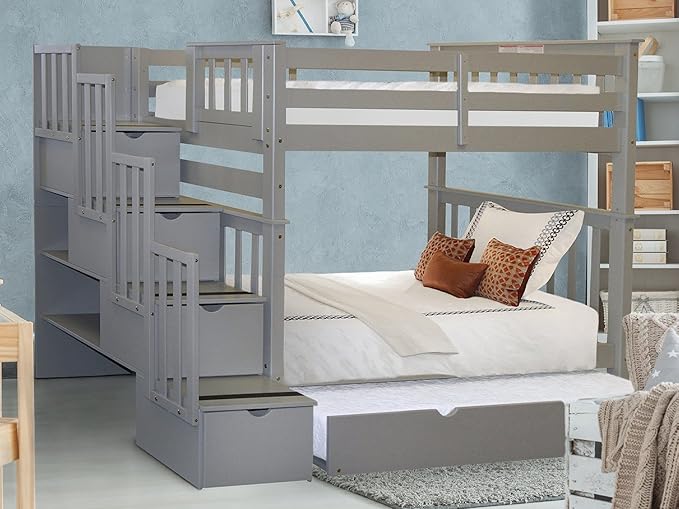Tall Stairway Bunk Beds Twin over Twin with 4 Drawers in the Steps and a Twin Trundle