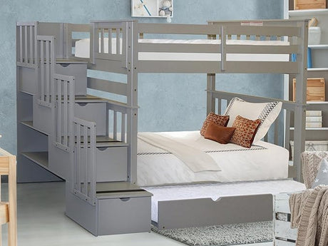 Tall Stairway Bunk Beds Twin over Twin with 4 Drawers in the Steps and a Twin Trundle