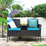 Outdoor Rattan Loveseat, Patio Conversation Set with Cushions & Table