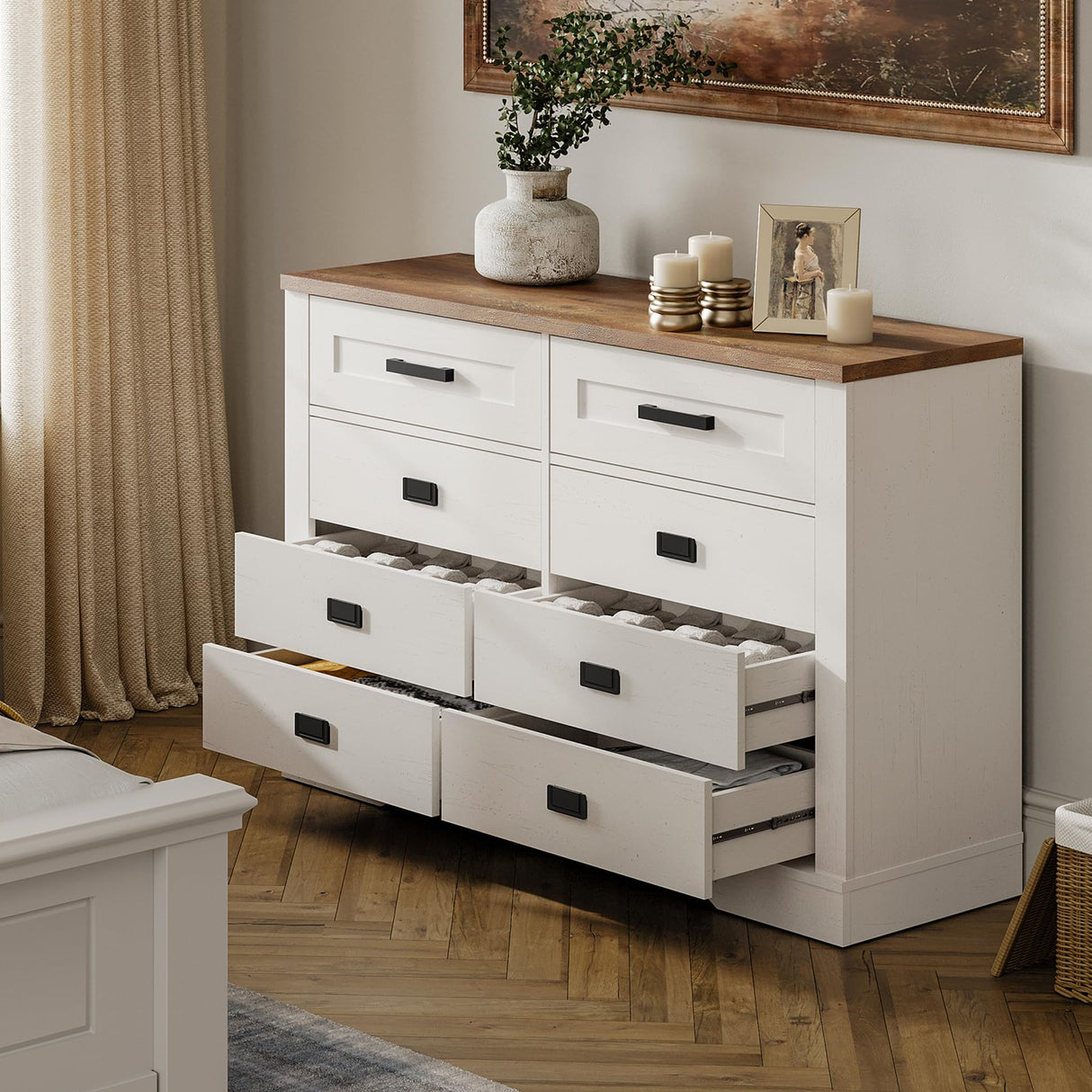 8 Drawers White Dresser Chests for Bedroom,Rustic Tall Chset of Drawers,Dressers