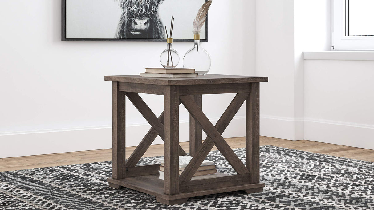 Arlenbry Farmhouse End Table with Crossbuck Details, Weathered Oak Brown