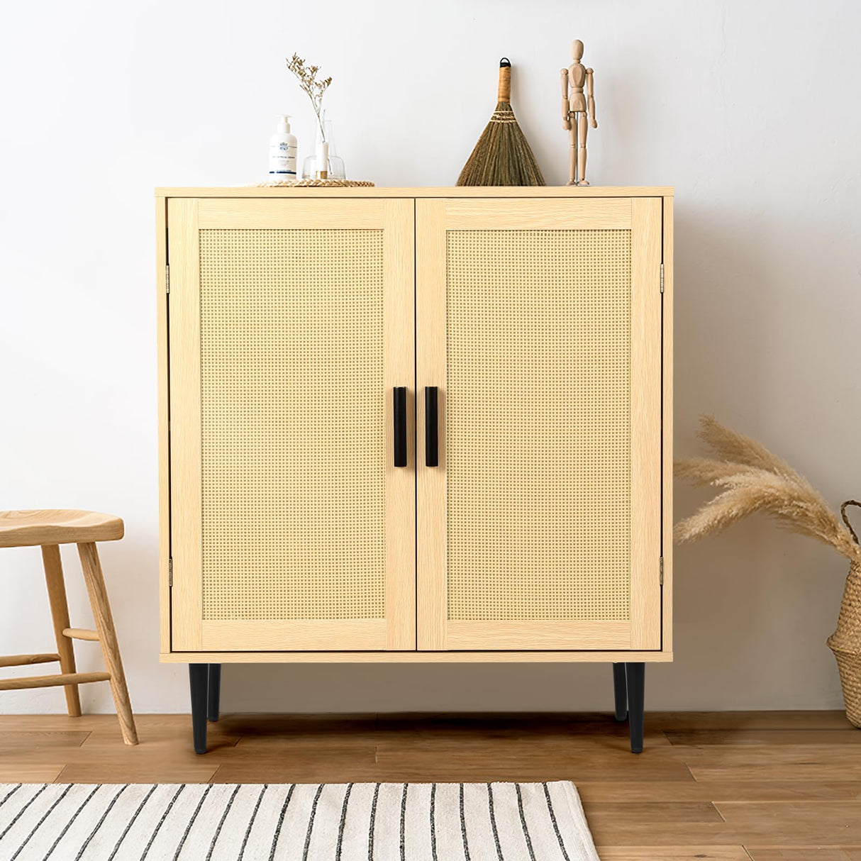 Rattan Sideboard Cabinet with Storage, Accent Cabinet with Feet, Buffet Cabinet with Doors