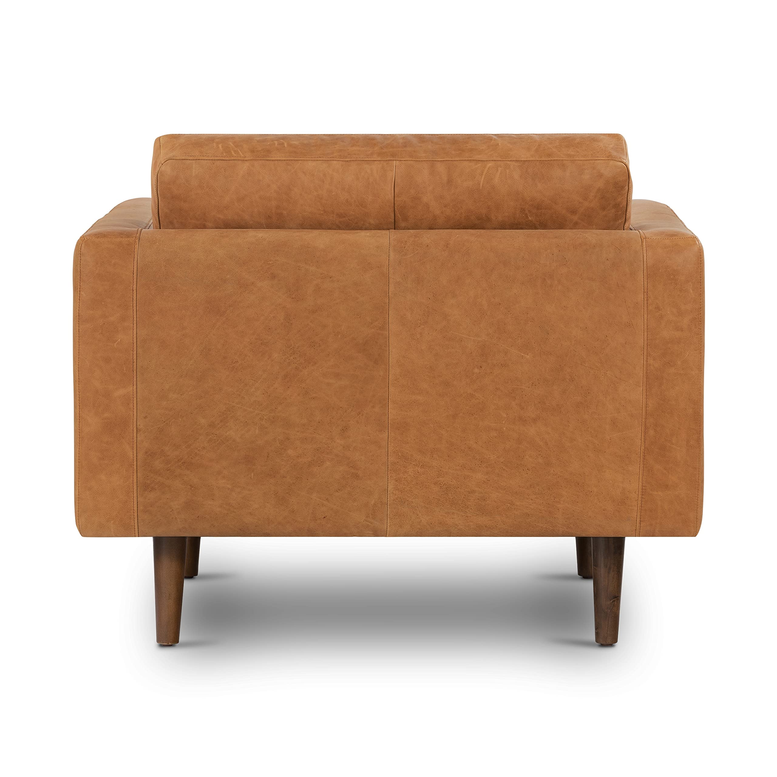 42" Mid Century Modern Cognac Brown Leather Accent Chair for Living Room