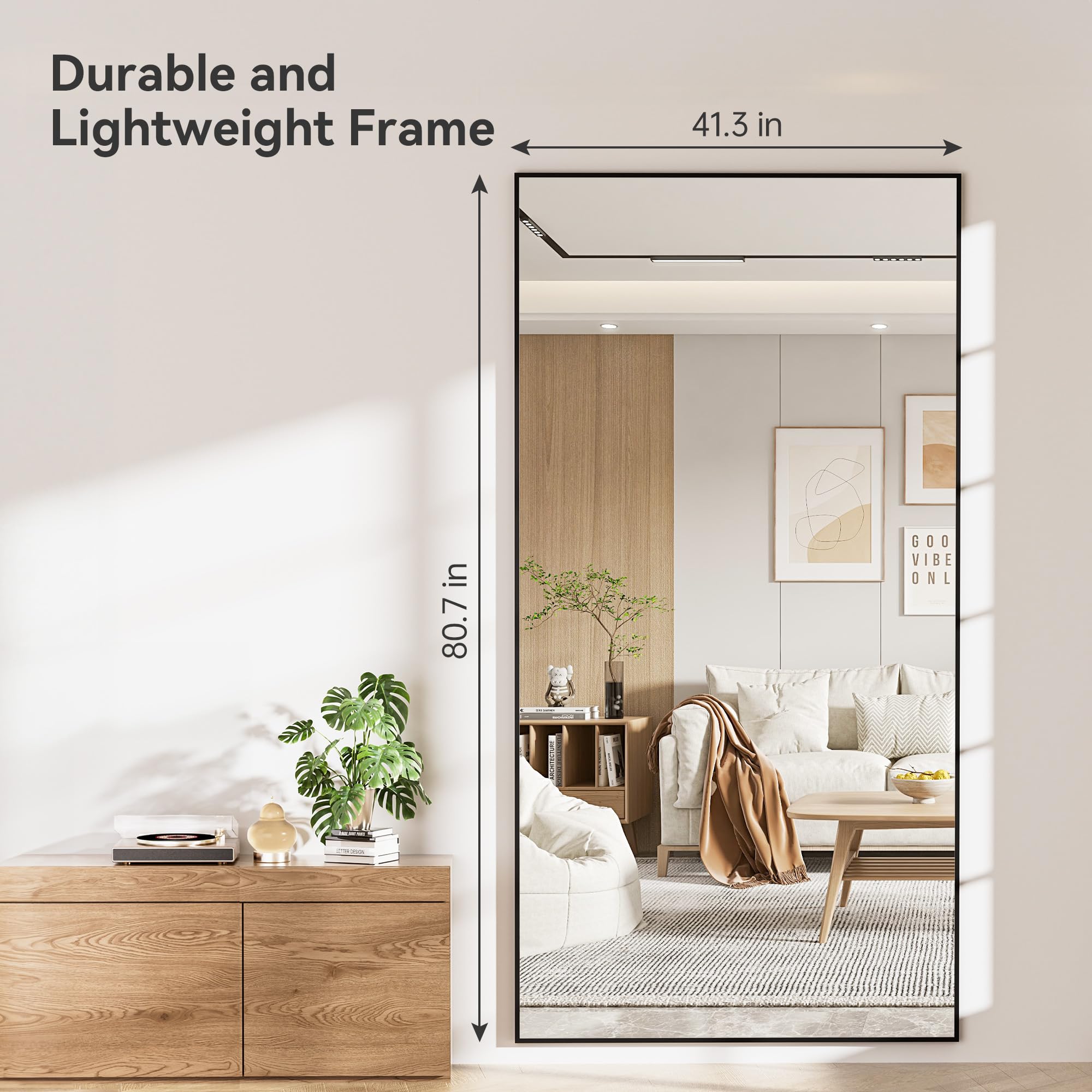 81" x 43" Full Length Floor Mirror - Standing Square Body Mirror with Distortion-Free Glass