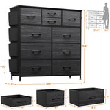 Dresser for Bedroom with 10 Drawers, Chest of Drawers with Side Pockets, Hooks