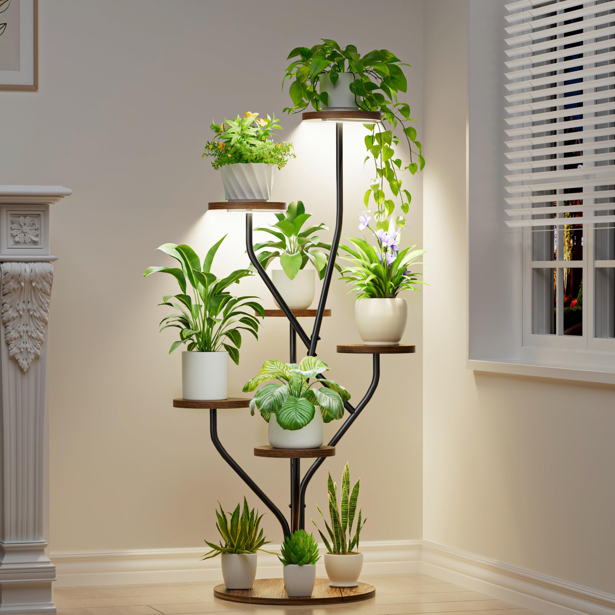 Plant Stand Indoor, Corner Plant Stand with Grow Lights - Tree-Shaped 7 Tiered Indoor