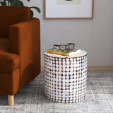 Round Side Table - Real Coconut Shell Mosaic Inlaid, Pre-Assembled,