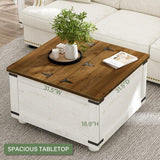 Farmhouse Coffee Table with Storage, White Square Coffee Table