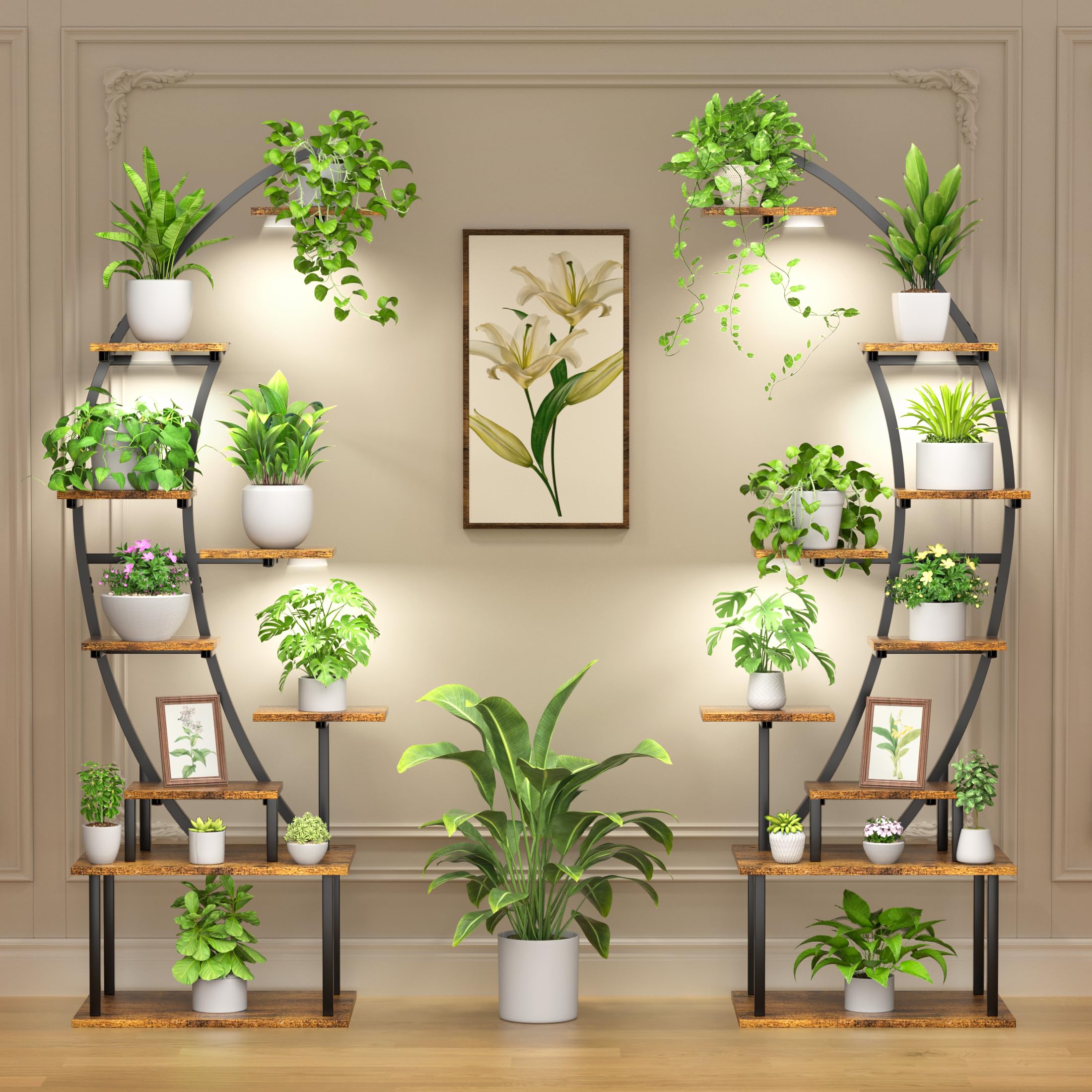 LumiBloom 9-Tier Half-Moon Plant Stand with LED Grow Lights