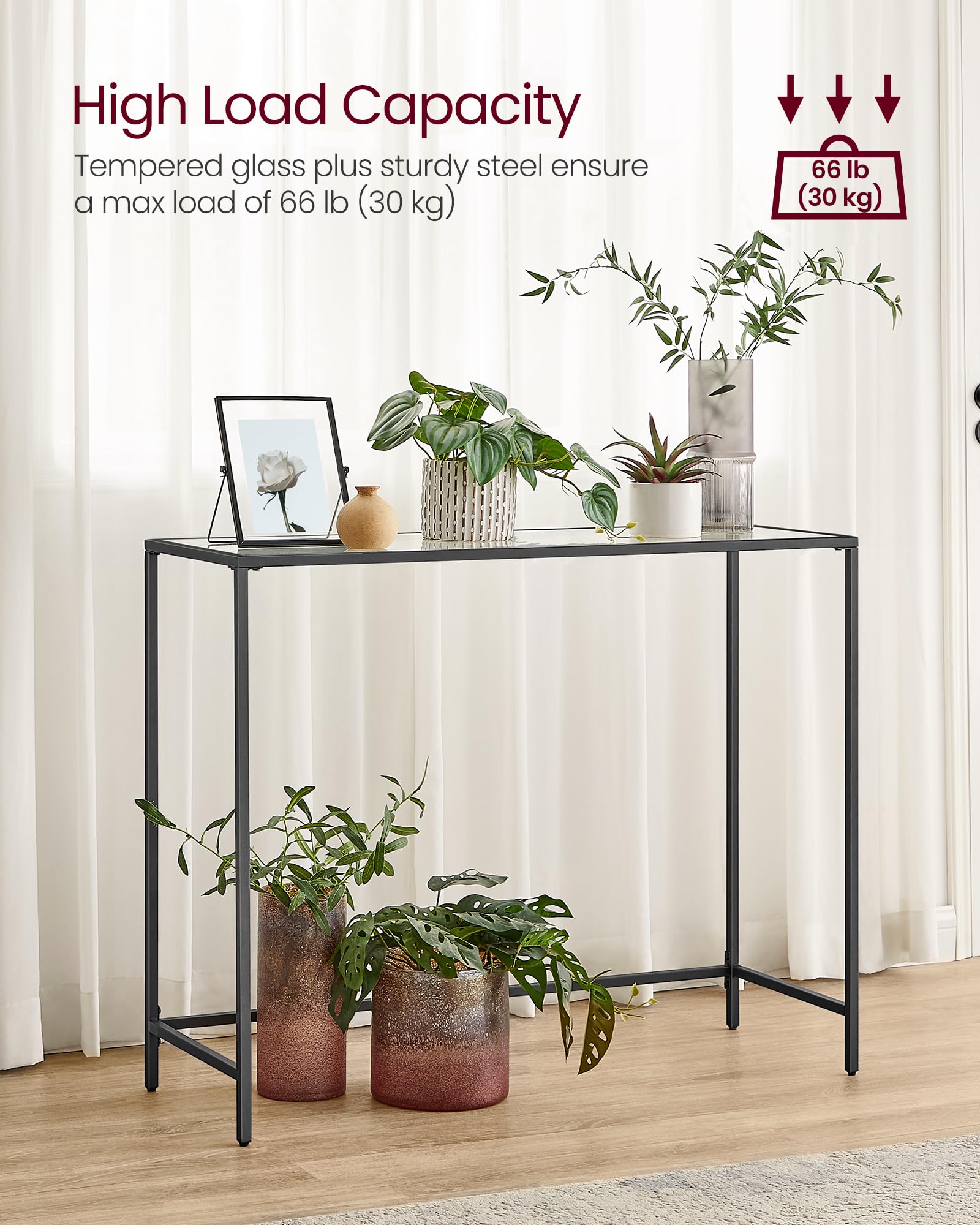 39.4 Inches Console Table, Tempered Glass Sofa Table, Modern Entryway Table, Metal Frame, Easy