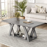 Farmhouse Coffee Table with Shelf, Wood Coffee Table for Living Room, Open Display Area