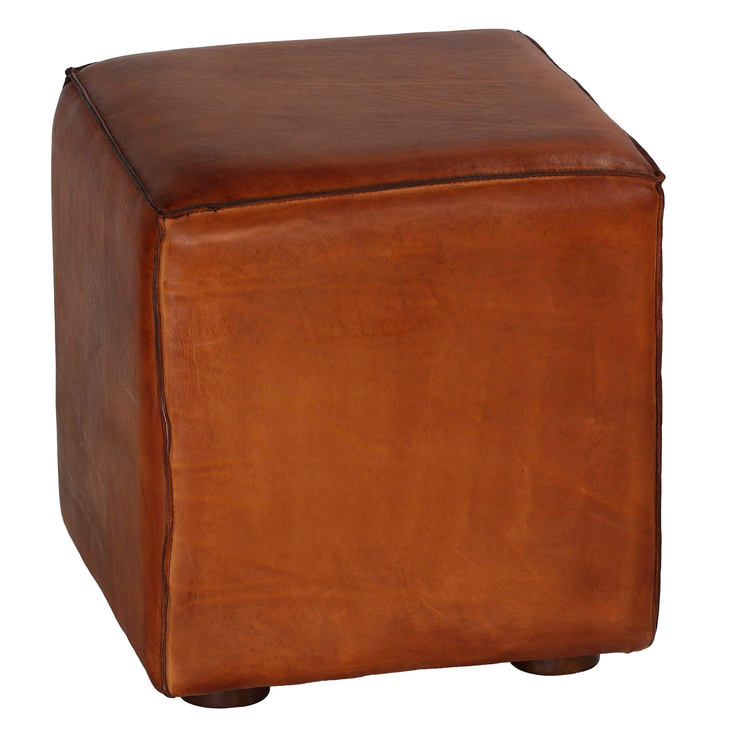 Sands Leather Cube Ottoman, 18.5" High, Brown
