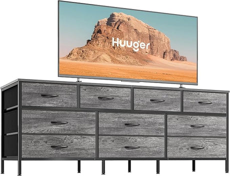 63 Inch TV Stand Dresser for Bedroom, Long Dresser with 10 Fabric Drawers, TV Stand