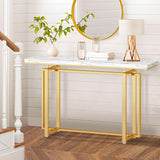 55’’ Gold Console Table, Marble Pattern Top Entry Table, Sofa Table with Gold Metal Leg