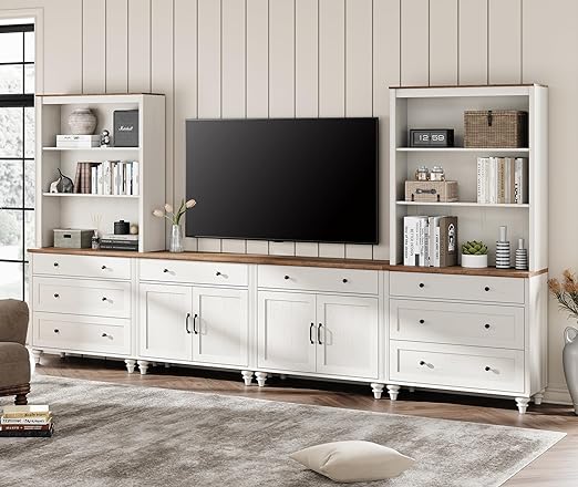 Entertainment Center with Bookshelves for TVs up to 75", Farmhouse Wall