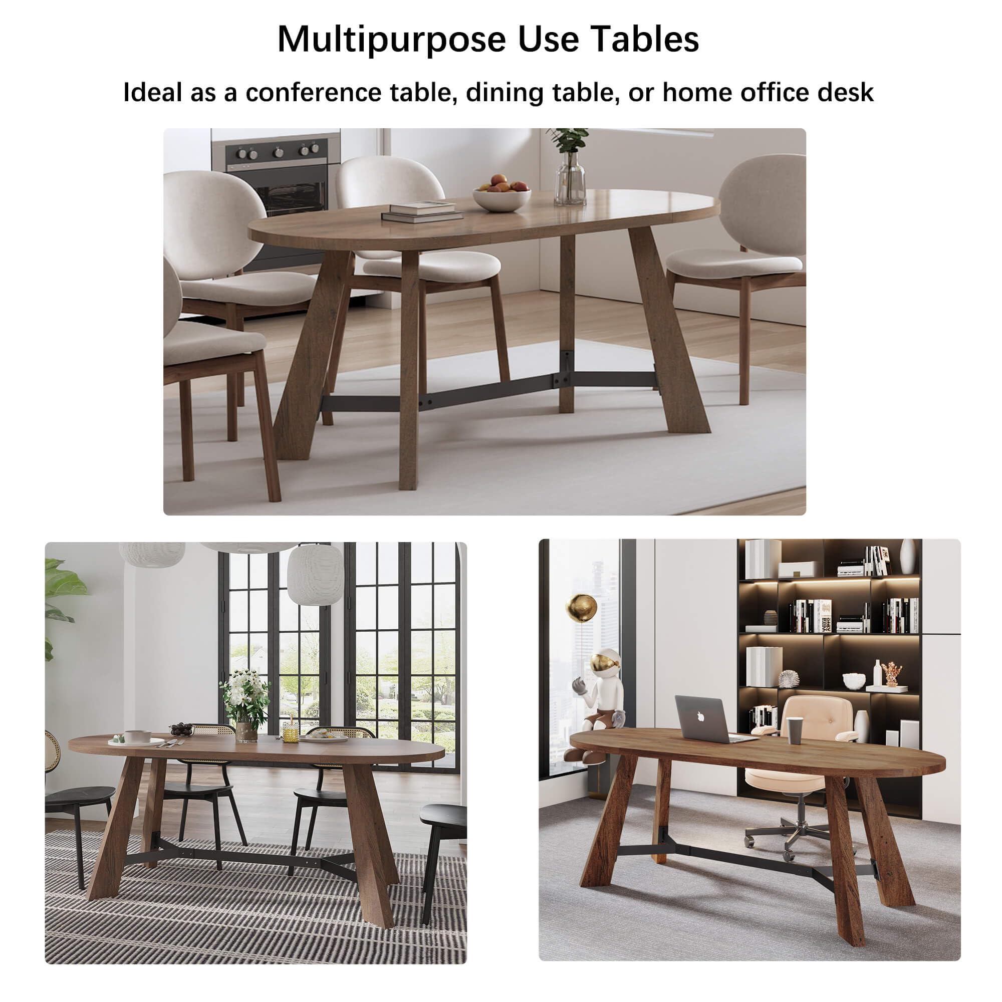 70.86" Oval Dining Table for 6-8 People with Tapered Legs