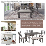 6 Piece Dining Table Set Wooden Dining Room Kitchen Table Set Rectangle Table