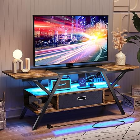 LED Entertainment Center with Power Outlets Gaming TV Stand for TV up to 65 Inch 55”