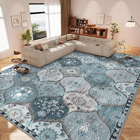 Washable Rug 5x7 - Machine Washable Floral Area Rugs with Non Slip Backing