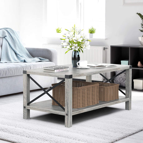 Rectangle Coffee Table 2-Tier Farmhouse Coffee Table