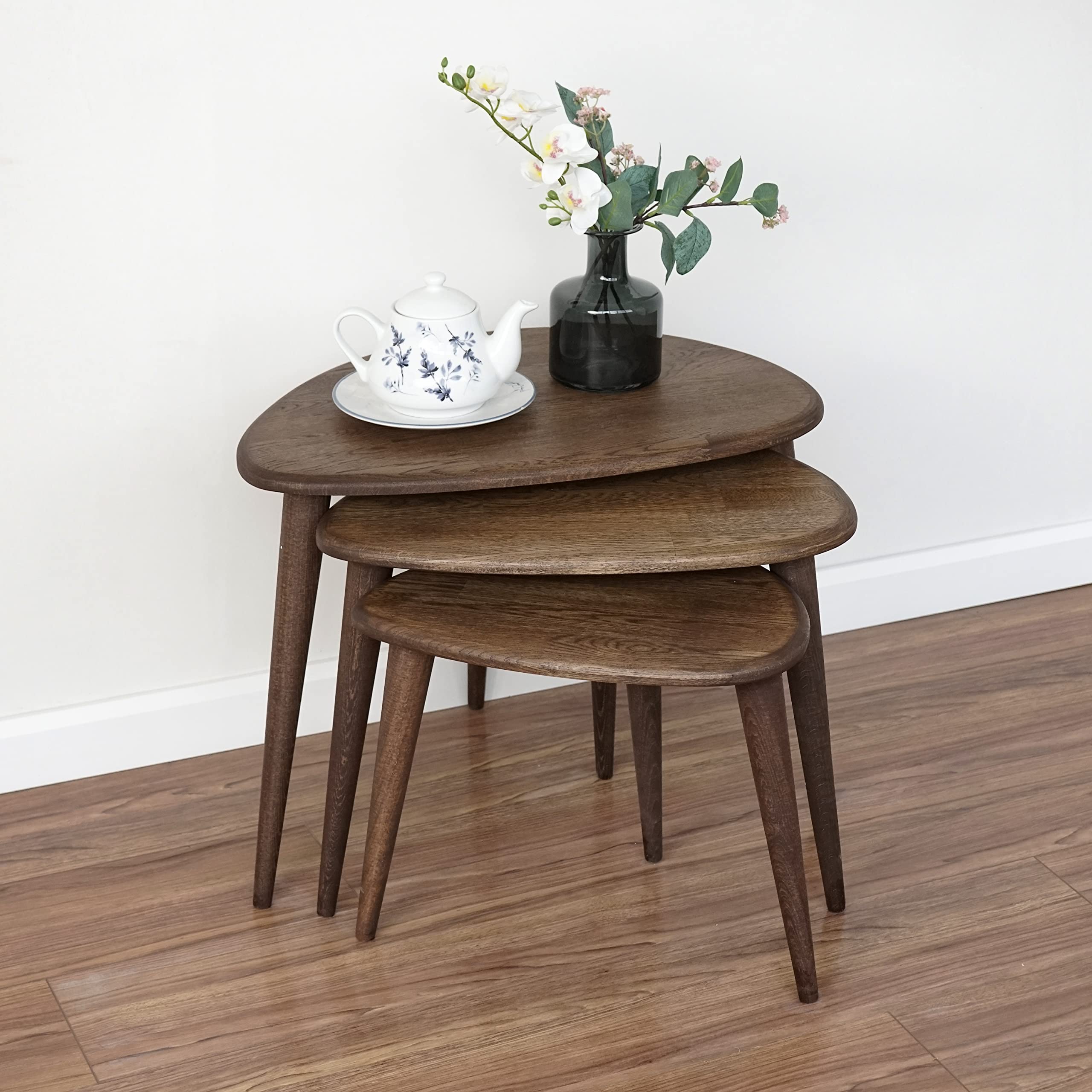 Solid Nesting Solid Nesting Table Set of 3- Oak Mid Century Pebble Tables – Bircata