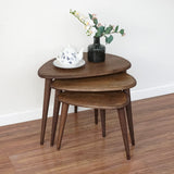 Solid Nesting Table Set of 3- Oak Mid Century Pebble Tables