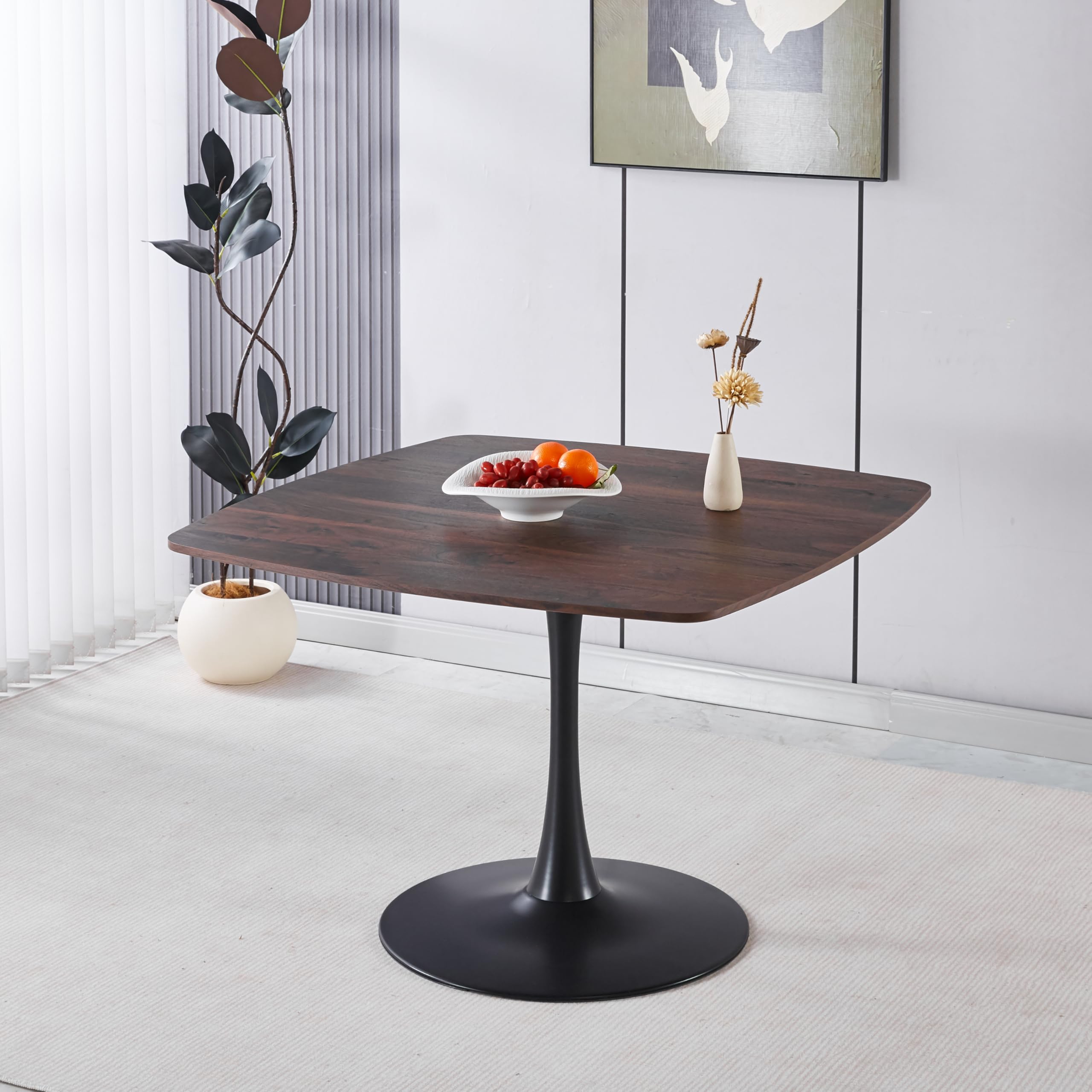 42 Inch Square Dining Table - Mid-Century Modern Pedestal Base