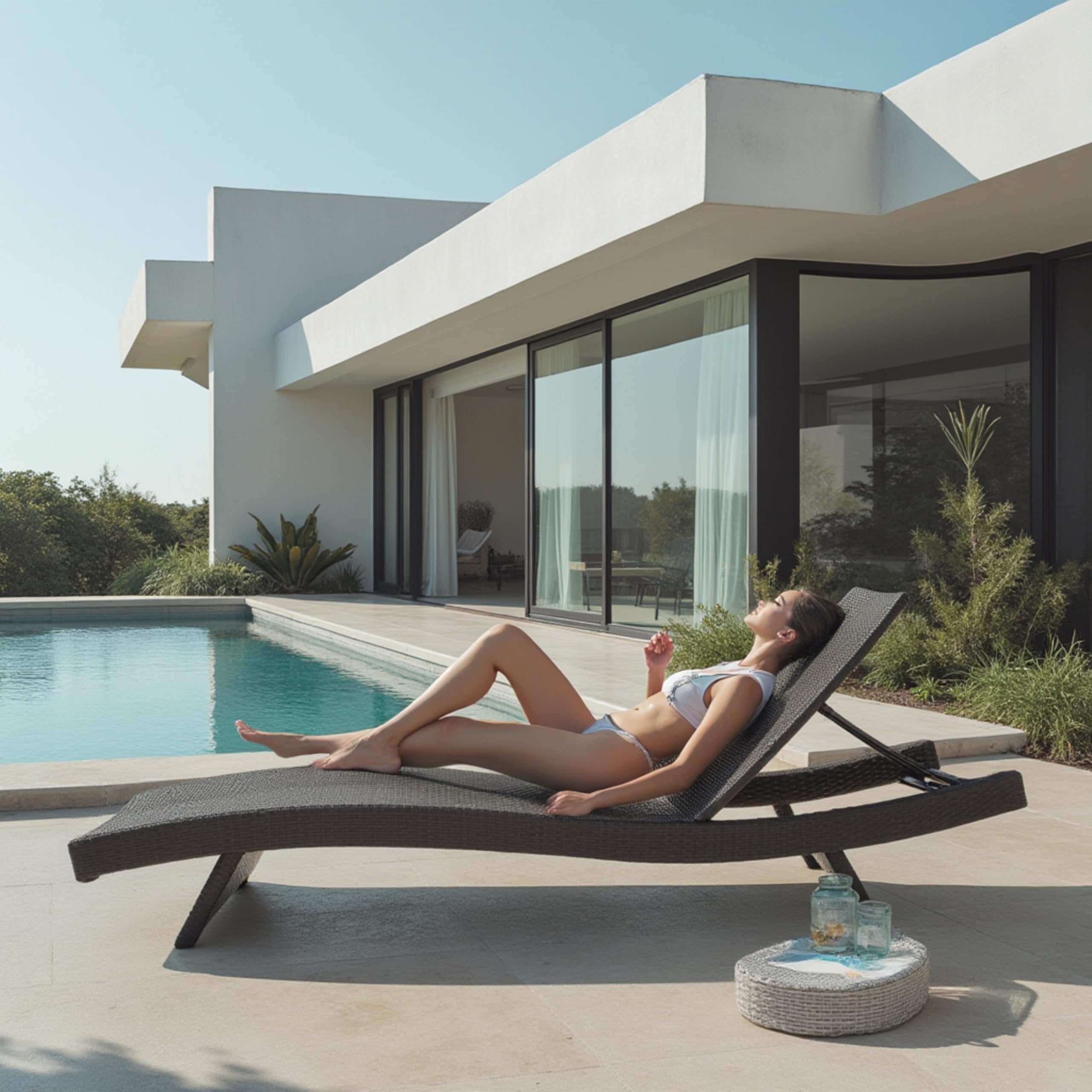 l Chaise Lounge Chair Outdoor Set of 2, Wicker Patio Lounge Chair